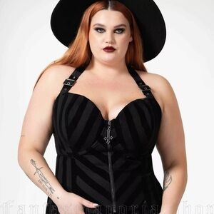 Killstar Women 3X Black Gothic Corset Style Tank Top Zip Top